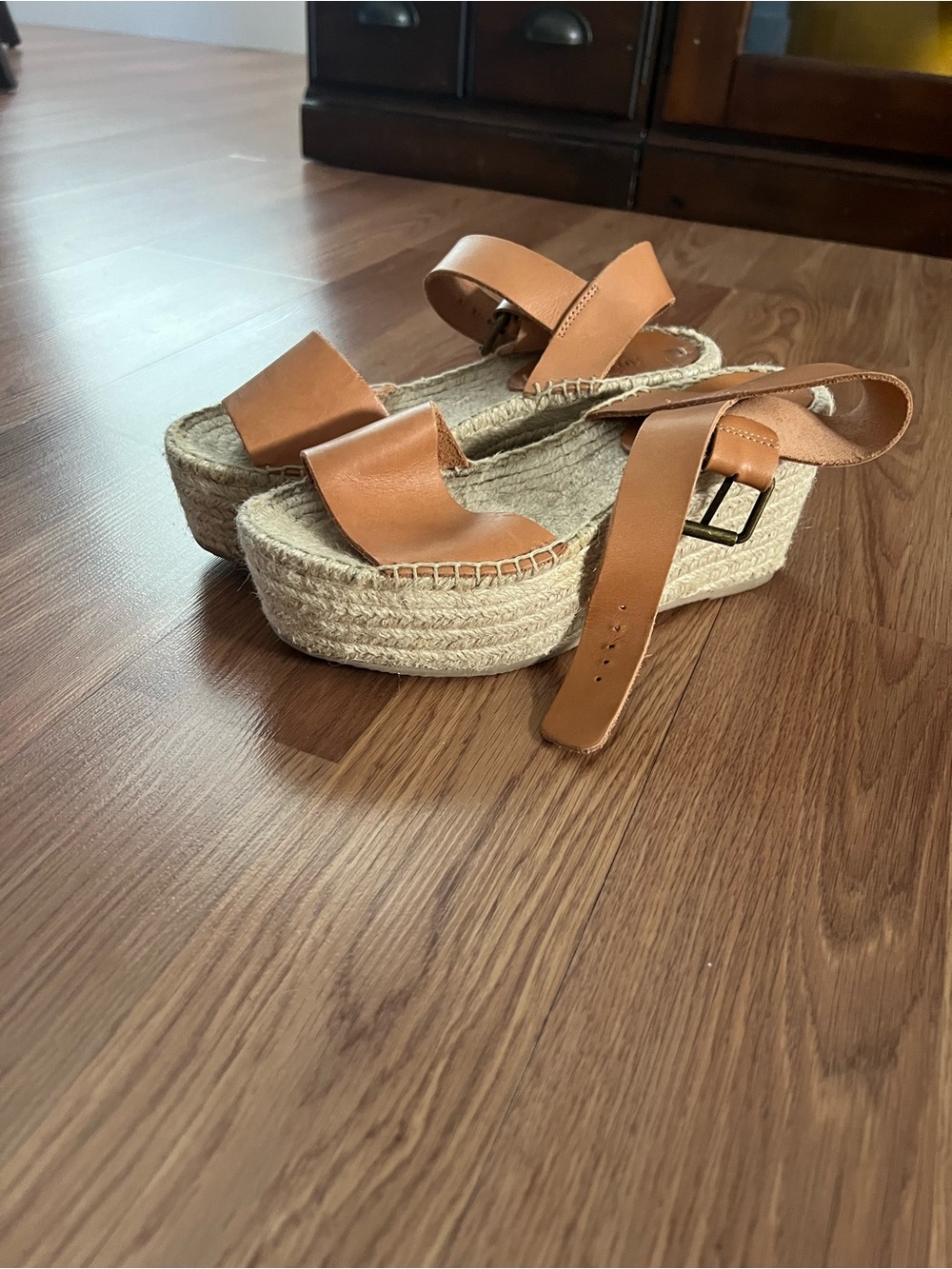 Soludos Tan Leather Espadrille Platform Sandals - Picture 4 of 4